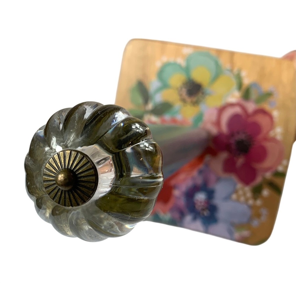 Pioneer Woman Floral Wooden Paper Towel Holder Teal Wood Base Acrylic Finial - Picture 4 of 11